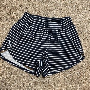 Athleta Shorts Racer Run Lined Small Navy Blue White Striped Athletic Running